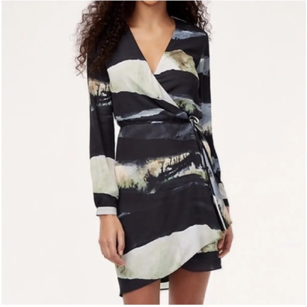 Aritzia Babaton Wallace Horse Printed Long  Sleeve Wrap Dress XXS Fall Cowgirl